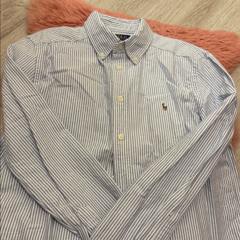 Polo by Ralph Lauren Kids Blue and White Striped Long Sleeve Shirt
